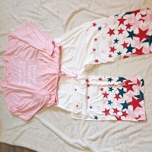 Wildfox Intimates Holiday Pajama Set Pink and White with Stars | Women's Size XL